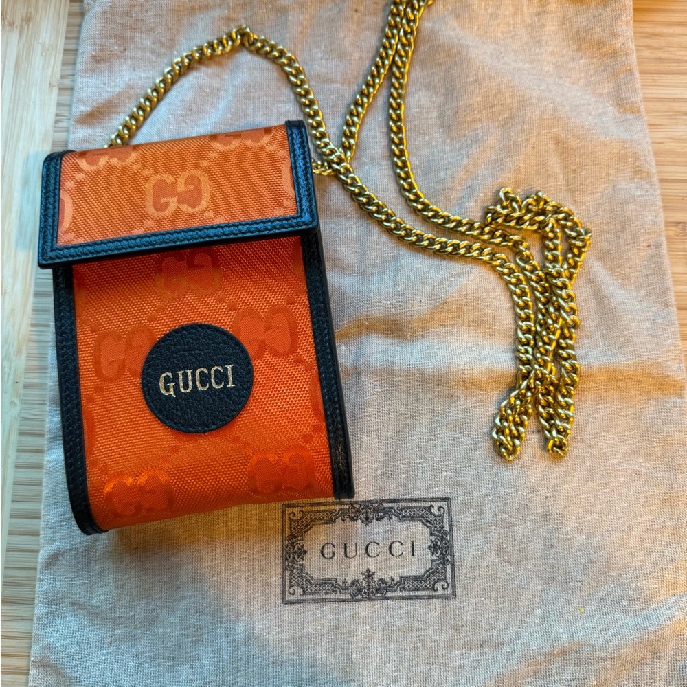 Gucci Orange and Black Mini Bag with Gold Chain